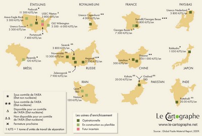 Carte : Les usines d’enrichissement dans le monde